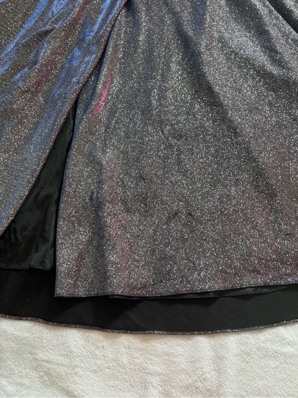 Xscape Girls One-Shoulder Sparkle Dress in Black with Pink & Blue Streaks - Picture 5 of 7